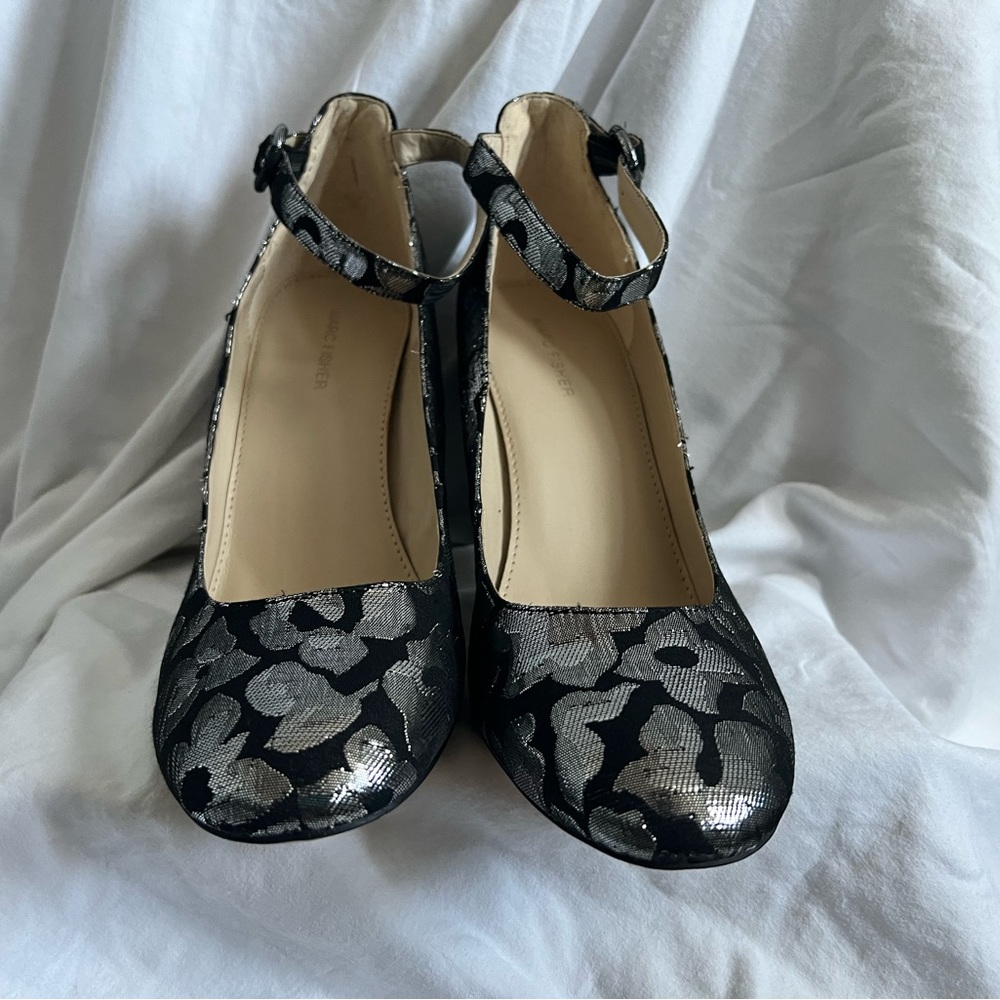 Marc Fisher, Women’s Size 11, Black and Silver round toe, ankle strap heels - Picture 4 of 5